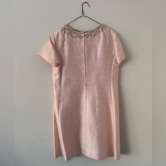 Vintage 1960s Plus Size Beaded Dress & Coat Set Raw Silk Pink Jackie O Size 16W - Picture 5 of 16